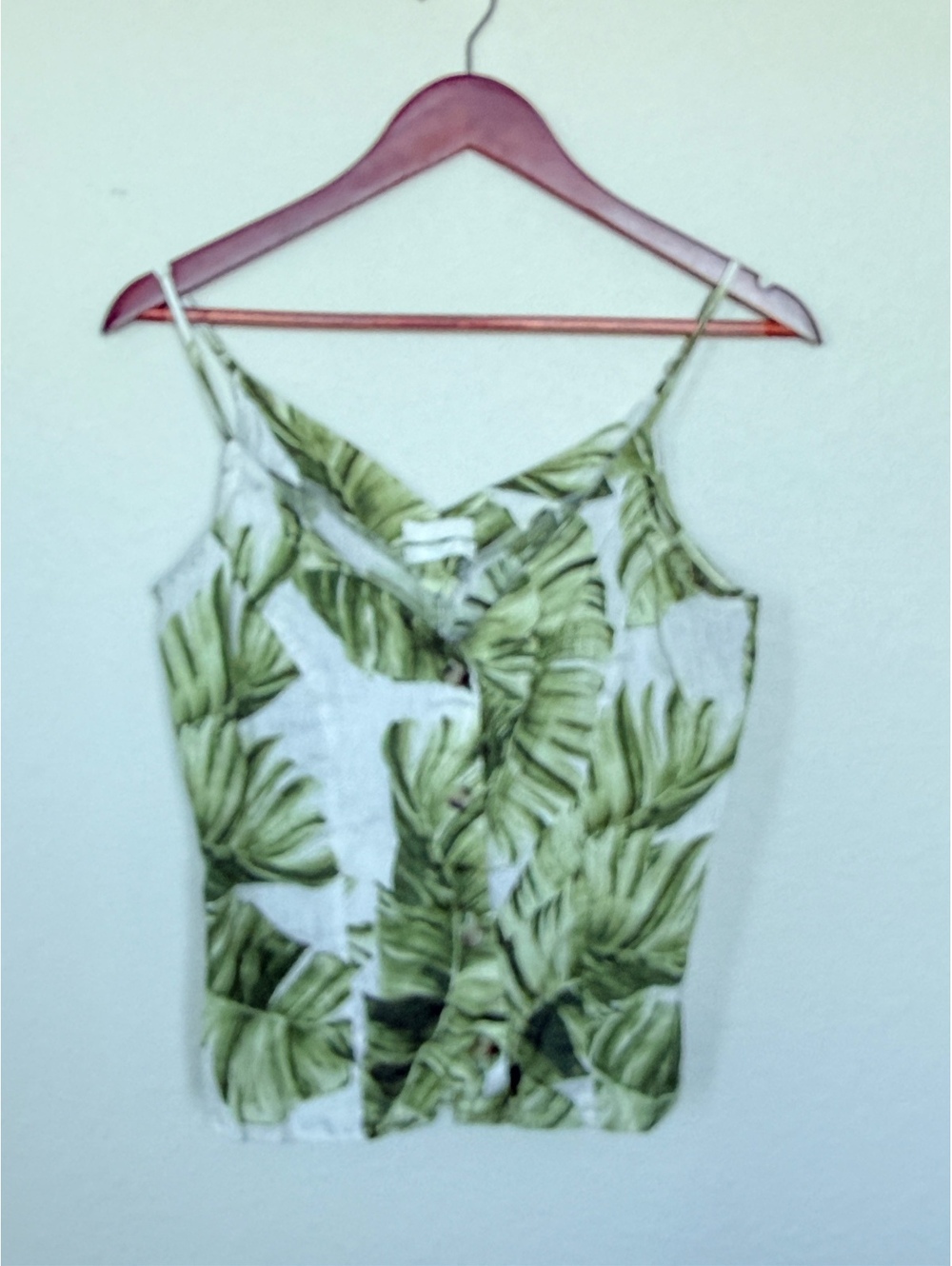 H&M 100% Linen Palm Leaf Print Cami Tank Top Women’s Small Tropical Button